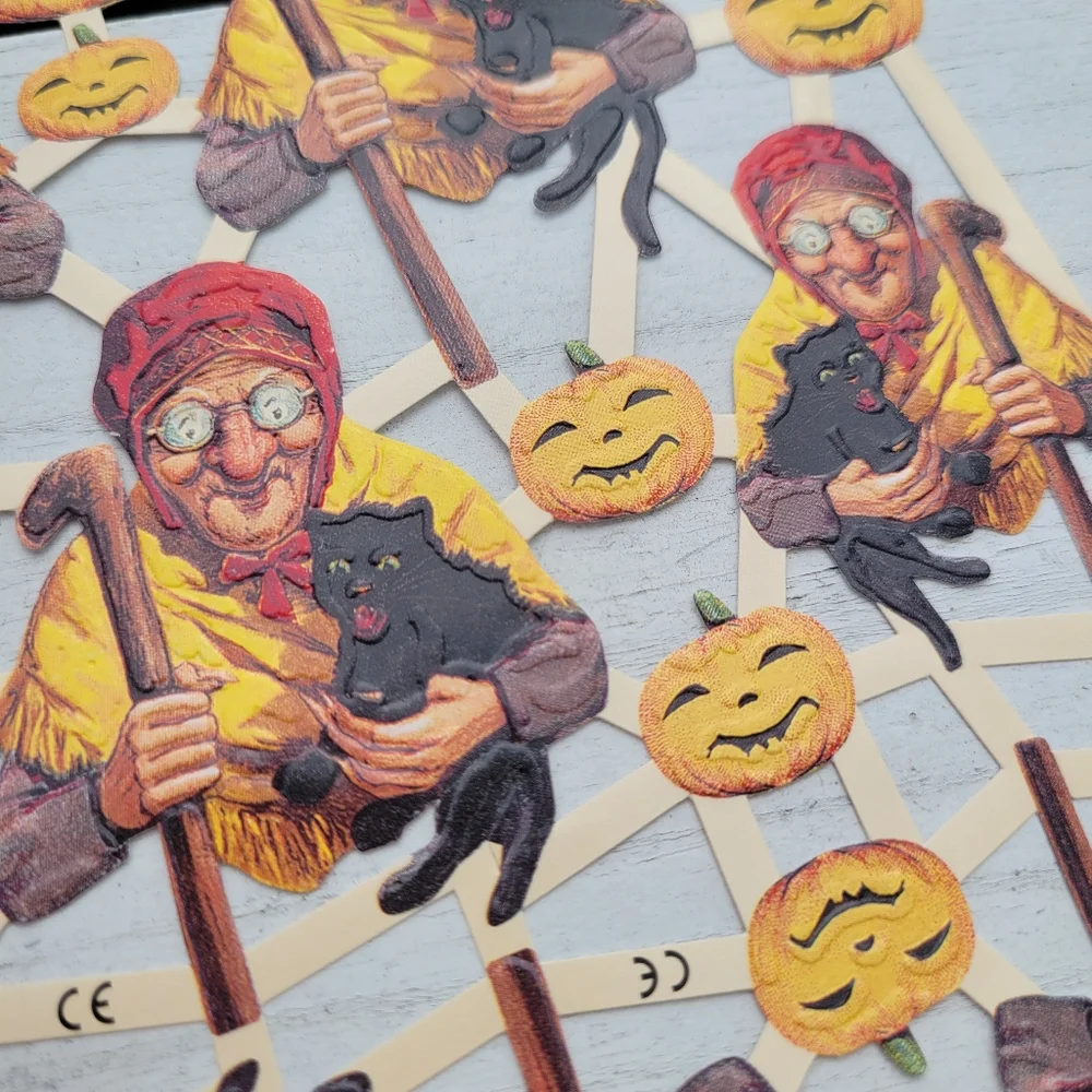 Germany Die Cut Halloween Cut-Outs Old Woman Witch Jack-O-Lantern Pumpkin FINAL